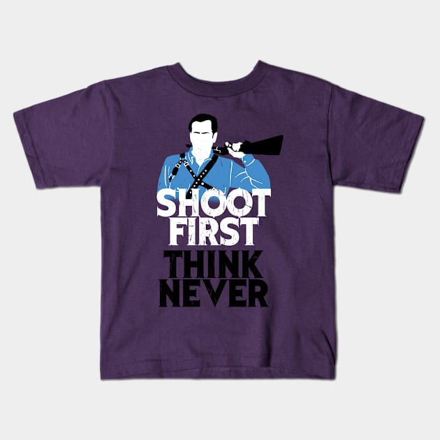 Shoot First, Think Never Kids T-Shirt by spookyruthy